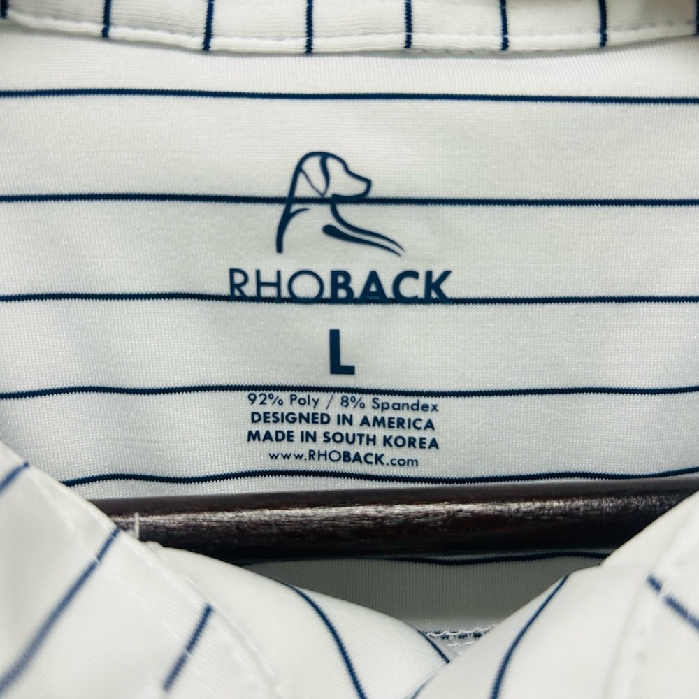 Rhoback Men's Polo Shirt - White with Black Stripes - Picture 3 of 5